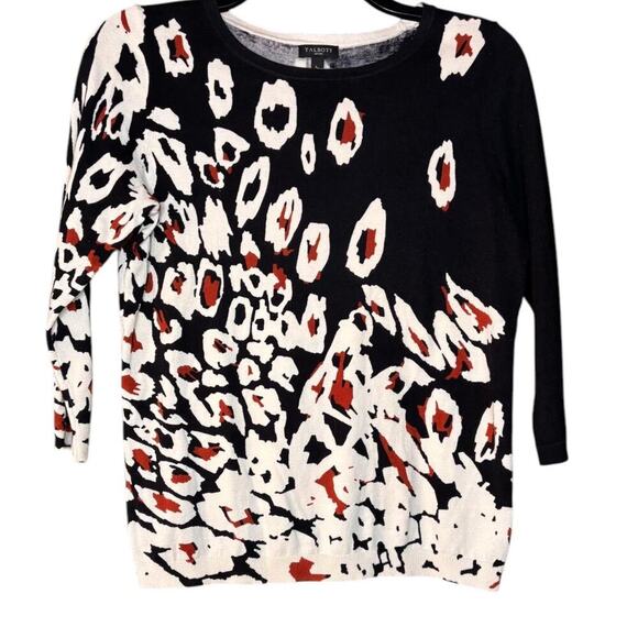 Talbots Animal Print Quarter Sleeve Sweater Corpcore workwear Black/White - Picture 2 of 5